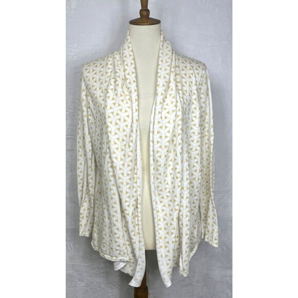 J. McLaughLin Womens Open Front Knit Cardigan Yellow White Size L - Picture 1 of 10